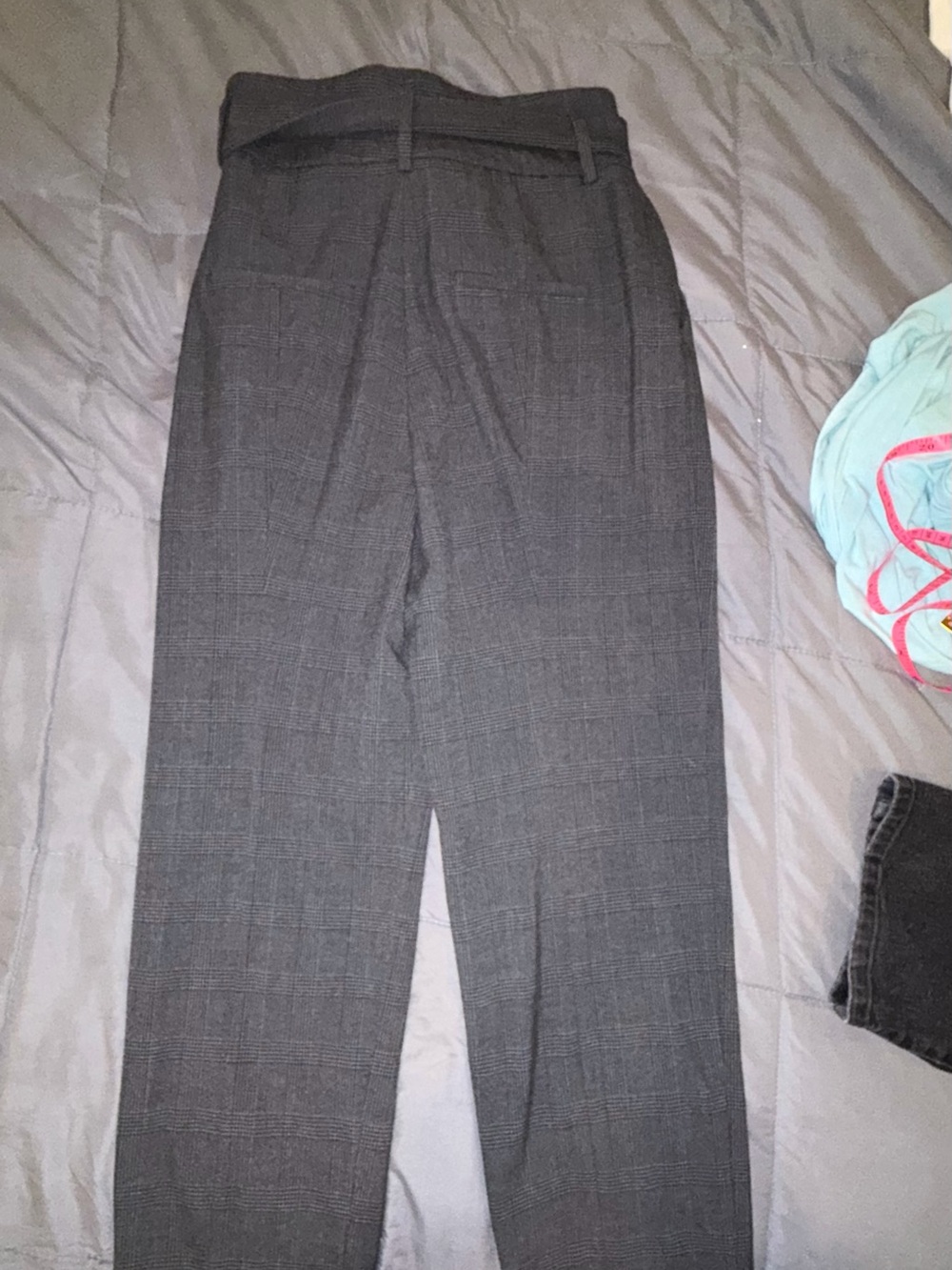 Zara Gray Plaid Paperbag Waist Belted Trousers Size M - Picture 2 of 7